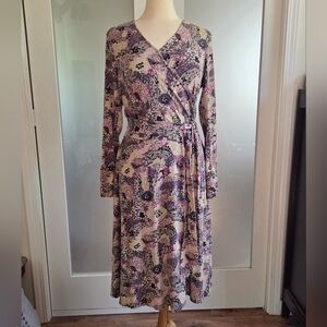 Talbots Purple and Cream Long Sleeve Dress